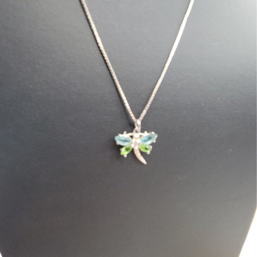 Swarovski Crystal Dragonfly Pendant Necklace 925 Sterling Silver 18" Chain Blue - Picture 4 of 10